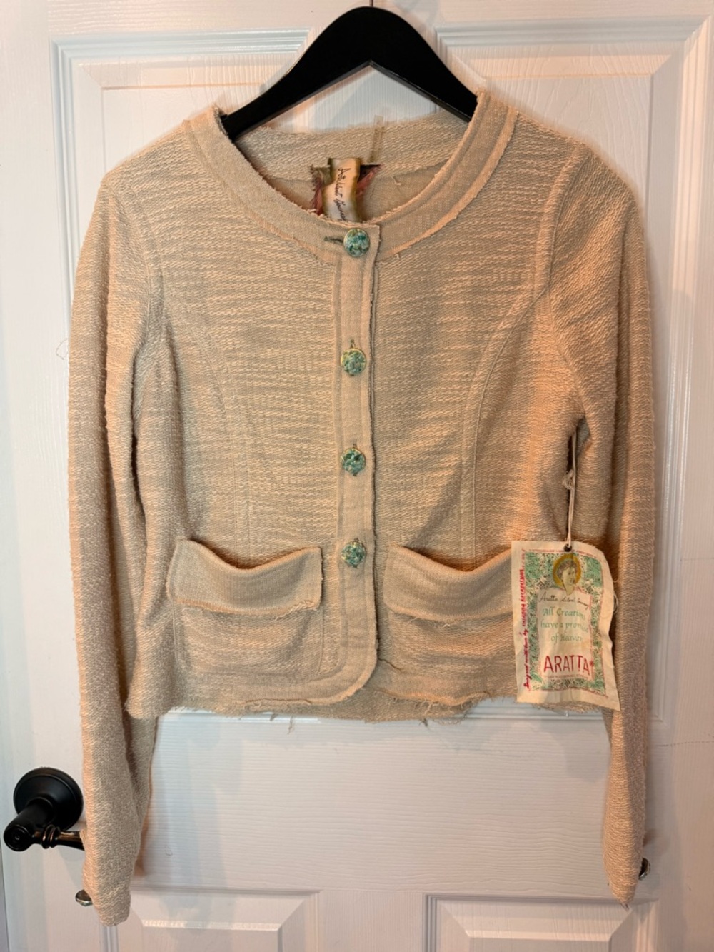 Aratta Beige Textured Knit Button-Up Jacket with Decorative Buttons